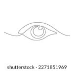 Continuous one line drawing of eye watch. Minimalist eye wih retina outline design. Editable active stroke vector.