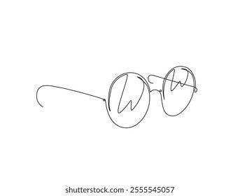Continuous one line drawing of eyeglasses or sunglasses. Editable vector. 