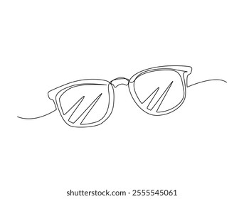 Continuous one line drawing of eyeglasses or sunglasses. Editable vector. 