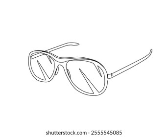 Continuous one line drawing of eyeglasses or sunglasses. Editable vector. 