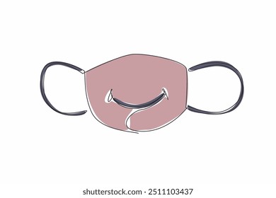 Continuous one line drawing the face mask with smiling mouth in the middle. Spread happiness. No need to cover it. Emoji. International Day of Happiness. Single line draw design vector illustration