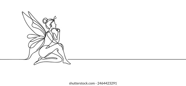 Continuous one line drawing of a fairy. Simple vector illustration