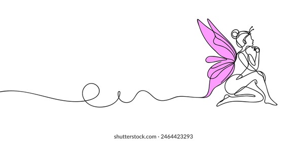 Continuous one line drawing of a fairy. Simple vector illustration
