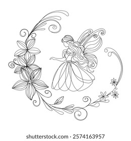 Continuous one line drawing of a fairy. Simple vector illustration