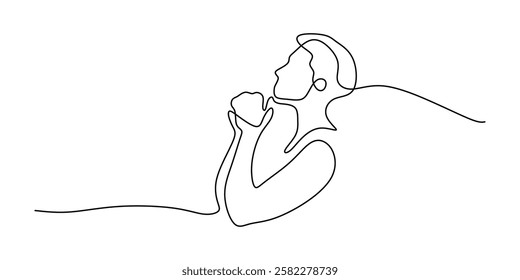 Continuous One line drawing of Faith Praying. Symbolizing belief and spiritual connection. Vector illustration hand drawn.