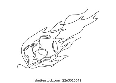 Continuous one line drawing falling meteor. Outer space concept. Single line draw design vector graphic illustration.