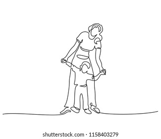 Continuous one line drawing. Family concept. Mother walking with small son. Vector illustration