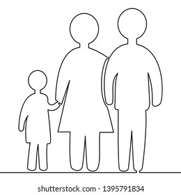 Continuous one line drawing family standing together icon isolated vector illustration concept