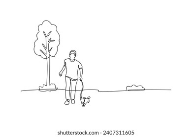 Continuous one line drawing  Family and children spending time together. Walking family concept. Doodle vector illustration.