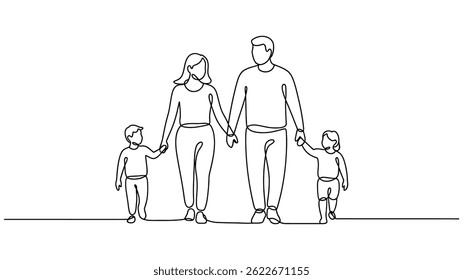  Continuous One Line Drawing of a Family Walking Together