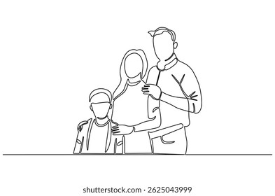 Continuous one line drawing of Family photos. Single line drawing illustration of Small Family gathering. International Day of Families concept vector art. Doodle line illustration.