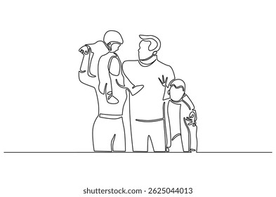 Continuous one line drawing of Family photos. Single line drawing illustration of Small Family gathering. International Day of Families concept vector art. Doodle line illustration.