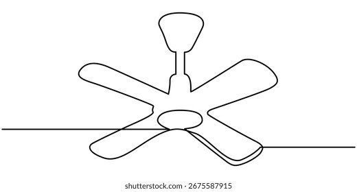 Dibujo continuo de una línea de un ventilador con cuchillas, que representa la frescura y la frescura, Ilustración vectorial de estilo de arte de línea, Dibujo de línea continua simple de un ventilador de mesa, Dibujo de línea continua.