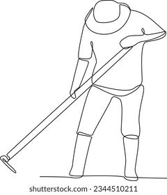 Continuous one line drawing of farmers or agricultural workers concept. Doodle vector illustration.