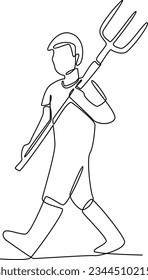 Continuous one line drawing of farmers or agricultural workers concept. Doodle vector illustration.