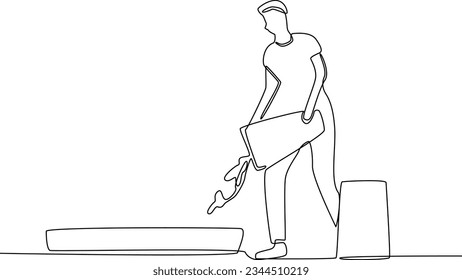 Continuous one line drawing of farmers or agricultural workers concept. Doodle vector illustration.