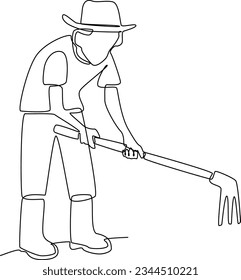 Continuous one line drawing of farmers or agricultural workers concept. Doodle vector illustration.