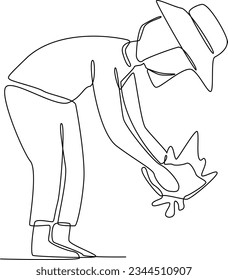 Kontinuierliche Einzeilenzeichnung von Landwirten oder Landarbeitern Konzept. Doodle, Vektorgrafik.