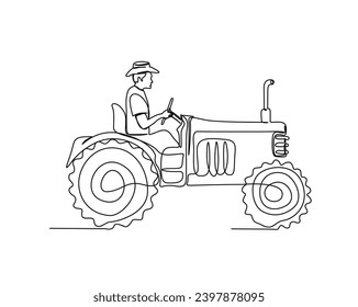 Continuous one line drawing of farmer's tractor. classic tractor  outline vector illustration. harvest and farming concept. Editable stroke.