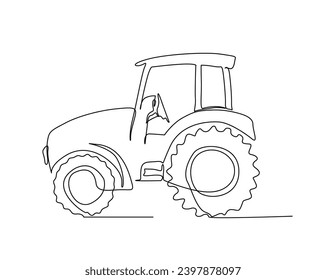 Continuous one line drawing of farmer's tractor. classic tractor  outline vector illustration. harvest and farming concept. Editable stroke.