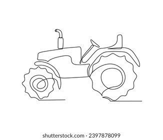 Continuous one line drawing of farmer's tractor. classic tractor  outline vector illustration. harvest and farming concept. Editable stroke.