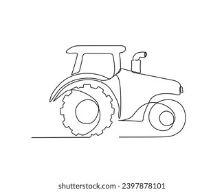 Continuous one line drawing of farmer's tractor. classic tractor  outline vector illustration. harvest and farming concept. Editable stroke.