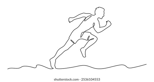 Continuous one line drawing of fast running man in sport theme, vector illustration.