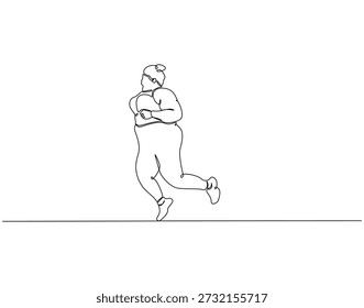 Dibujo continuo de una línea de mujer gorda corriendo. Ilustración de dibujo de una línea de mujer con sobrepeso corriendo. Dieta, motivación, concepto de confianza línea única. Esquema editable 