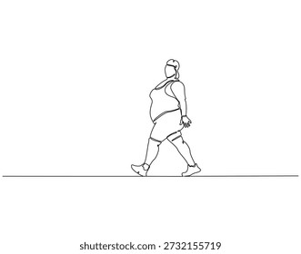 Dibujo continuo de una línea de mujer gorda corriendo. Ilustración de dibujo de una línea de mujer con sobrepeso corriendo. Dieta, motivación, concepto de confianza línea única. Esquema editable 