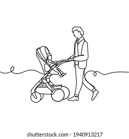 Continuous one line drawing of father and baby. Minimal style. Perfect for cards, party invitations, posters, stickers, clothing. Family concept