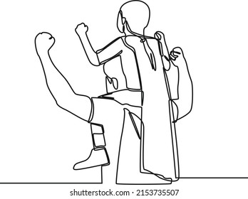 Continuous one line drawing of father with his child on back. Father is superhero. Happy father's day. Single line draw design vector graphic illustration.