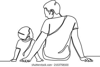 Continuous one line drawing father   son are sitting   relaxing  Happy father's day  Single line draw design vector graphic illustration 