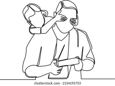 Continuous one line drawing of father with his daughter playing together. Father is superhero. Happy father's day. Single line draw design vector graphic illustration.