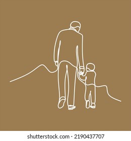 Continuous one line drawing father and son. Vector illustration people family theme.