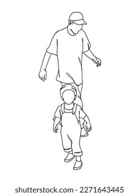 Continuous one line drawing of father with baby. Vector illustration.