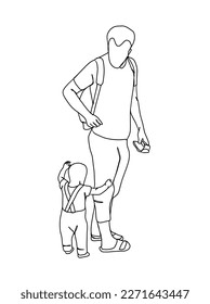 Continuous one line drawing of father with baby. Vector illustration.