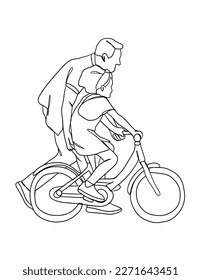 Continuous one line drawing of father with baby. Vector illustration.