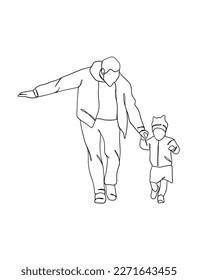 Dibujo continuo de una línea de padre con bebé. Ilustración vectorial.