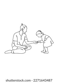 Continuous one line drawing of father with baby. Vector illustration.