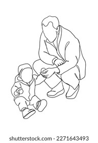 Continuous one line drawing of father with baby. Vector illustration.