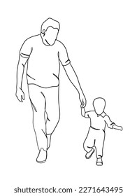 Kontinuierliche Zeichnung eines Geschlechts des Vaters mit dem Baby. Vektorgrafik.