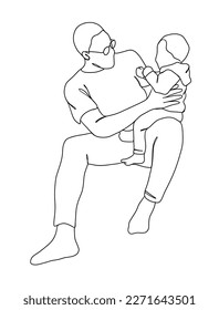 Continuous one line drawing of father with baby. Vector illustration.