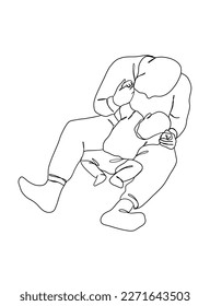 Continuous one line drawing of father with baby. Vector illustration.