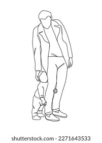 Continuous one line drawing of father with baby. Vector illustration.