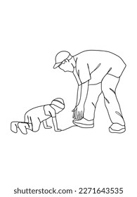 Continuous one line drawing of father with baby. Vector illustration.