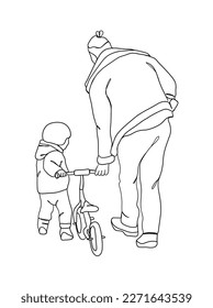 Continuous one line drawing of father with baby. Vector illustration.