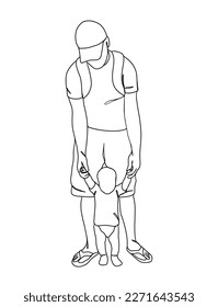 Kontinuierliche Zeichnung eines Geschlechts des Vaters mit dem Baby. Vektorgrafik.