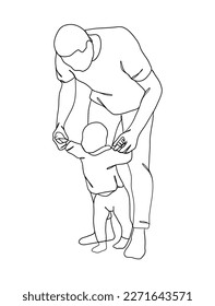 Continuous one line drawing of father with baby. Vector illustration.