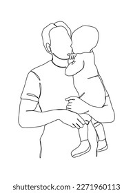 Continuous one line drawing of father with baby. Vector illustration.