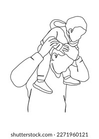 Continuous one line drawing of father with baby. Vector illustration.